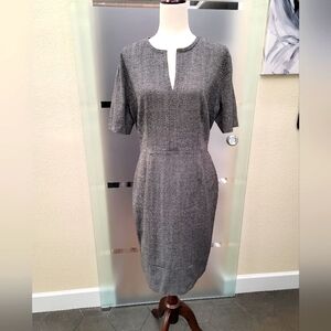 HUGO BOSS Black & White Textured Short Sleeve Dalesana V neck Dress sz 12